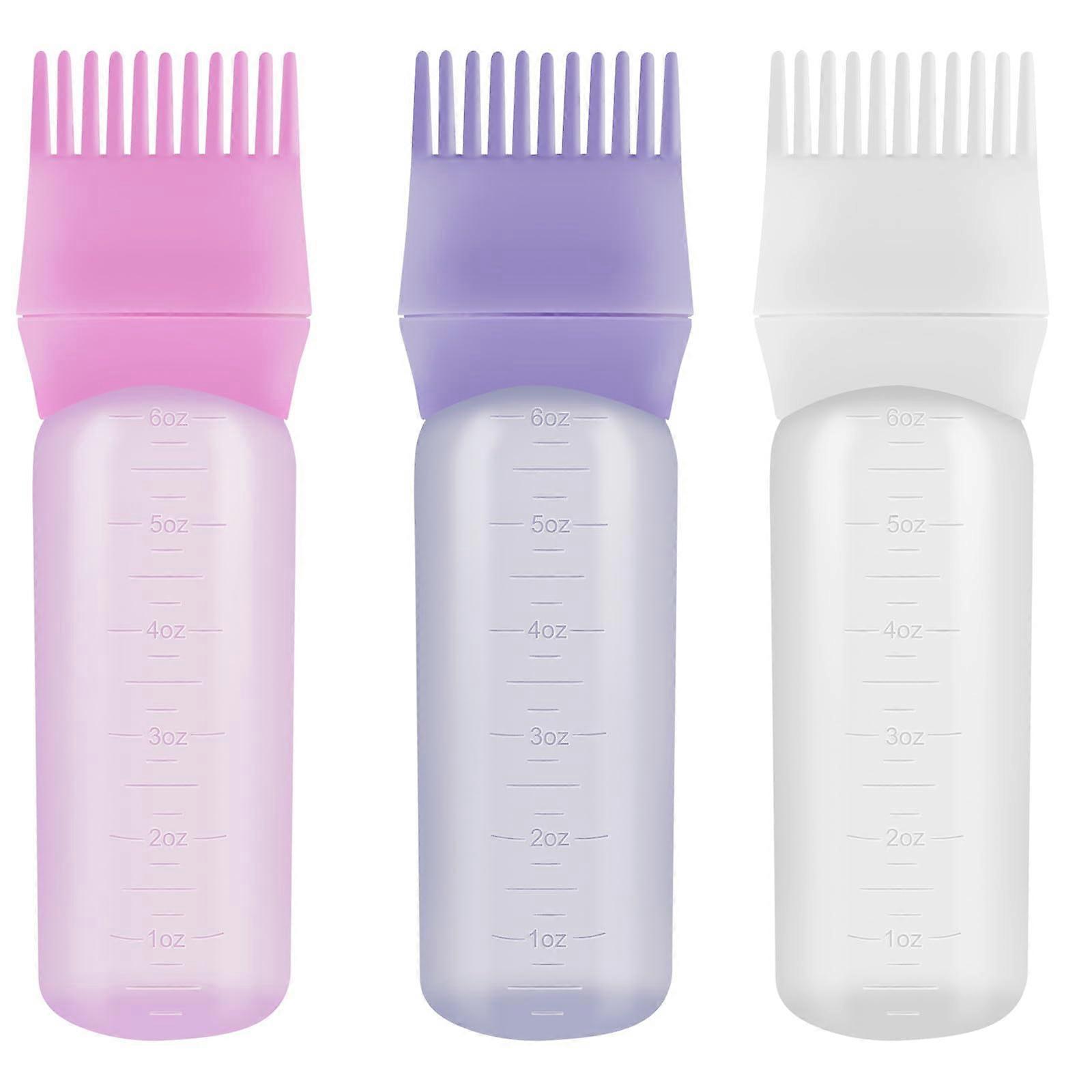 3 Pack Root Comb Hair Dye Applicator Bottles with Graduated Scale for Precise Color Application