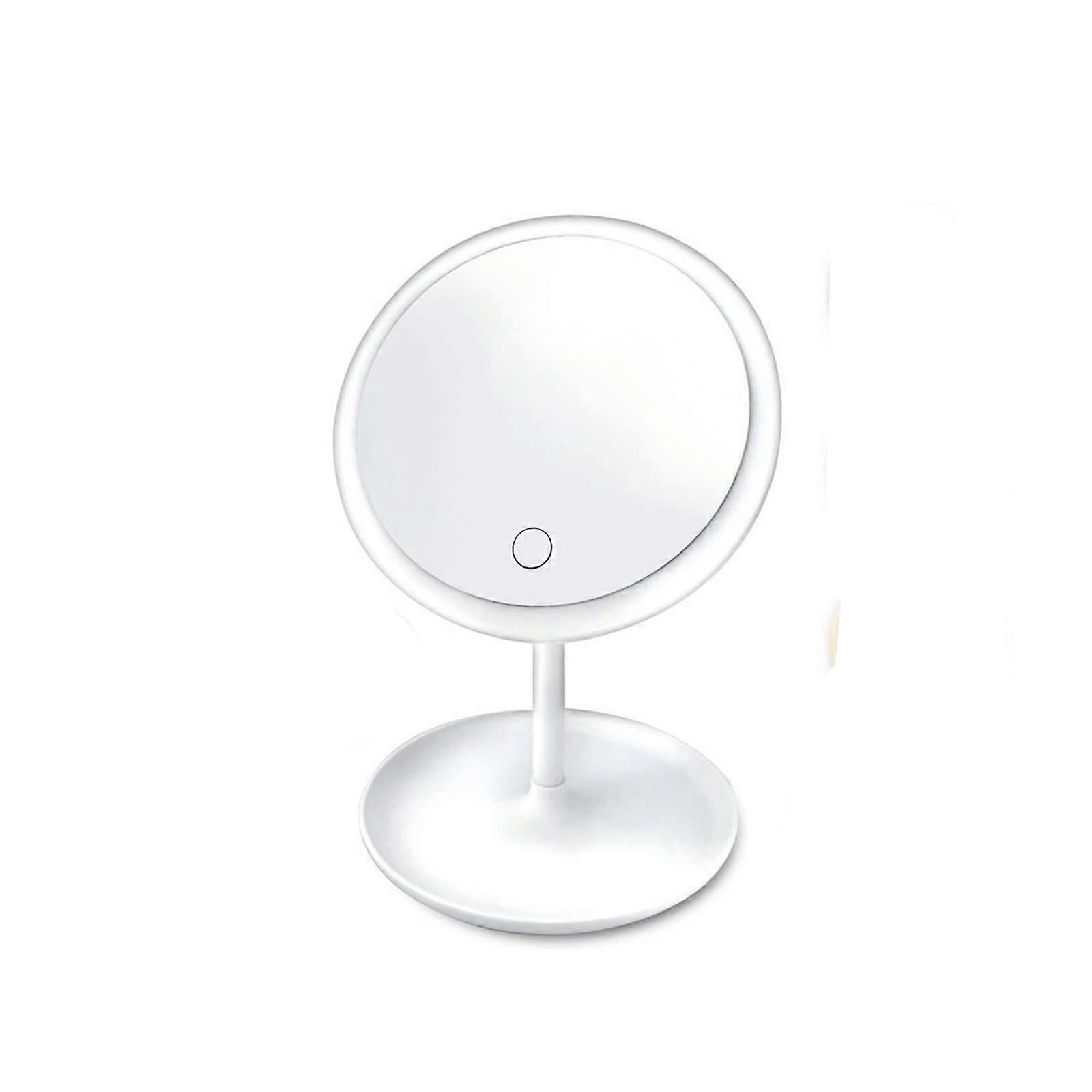 LED Makeup Mirror with Adjustable Brightness, Touch Control, USB Rechargeable, Storage, 90° Rotation