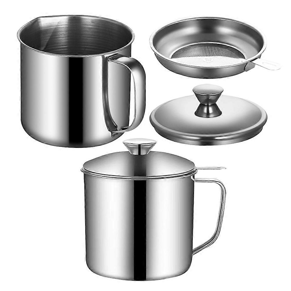 Cooking Oil Filter Pot Stainless Steel Strainer for Kitchen 2Pcs Set