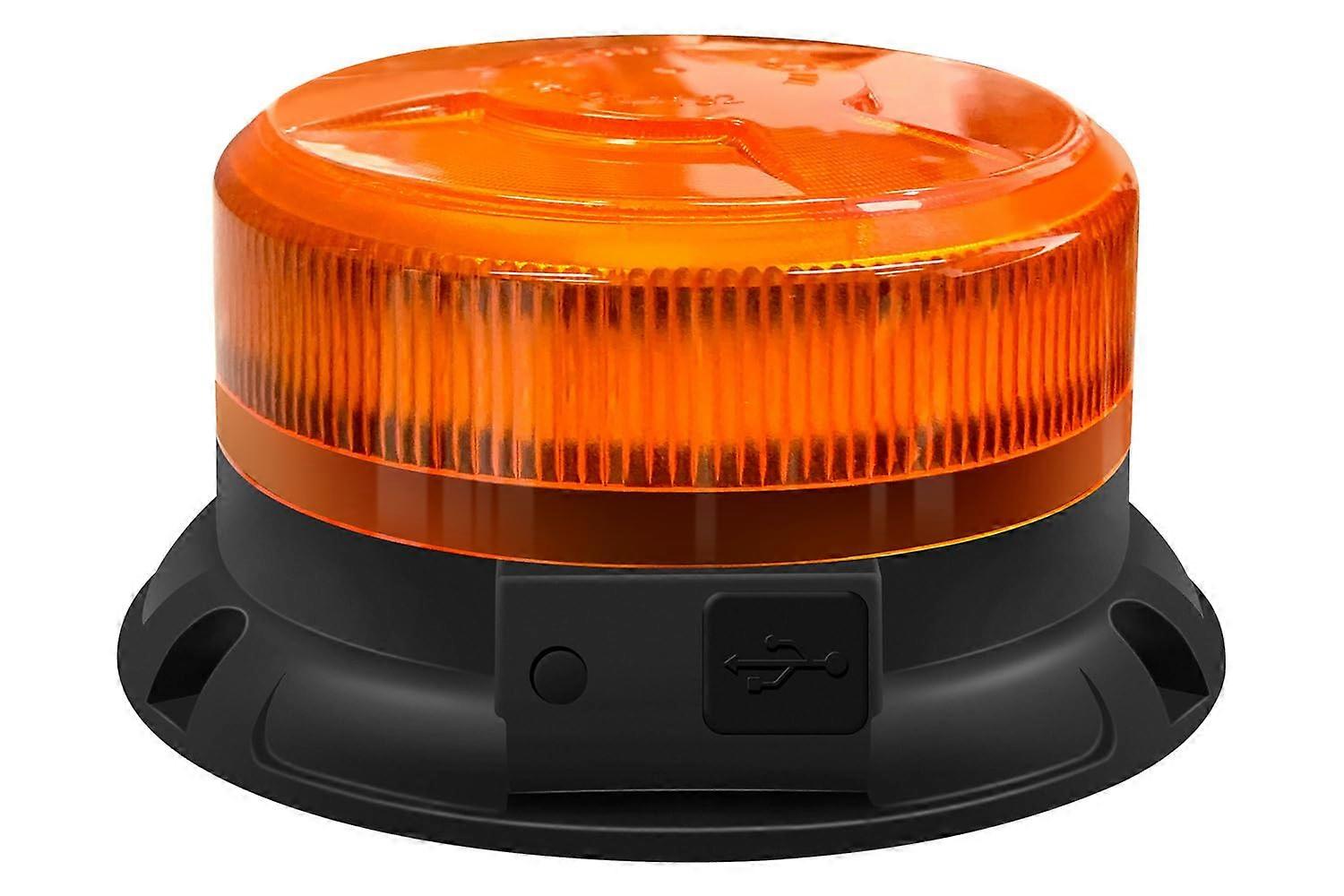 LED Warning Beacon Light with 360° Visibility, Waterproof Magnetic Mount, Rechargeable Amber Strobe