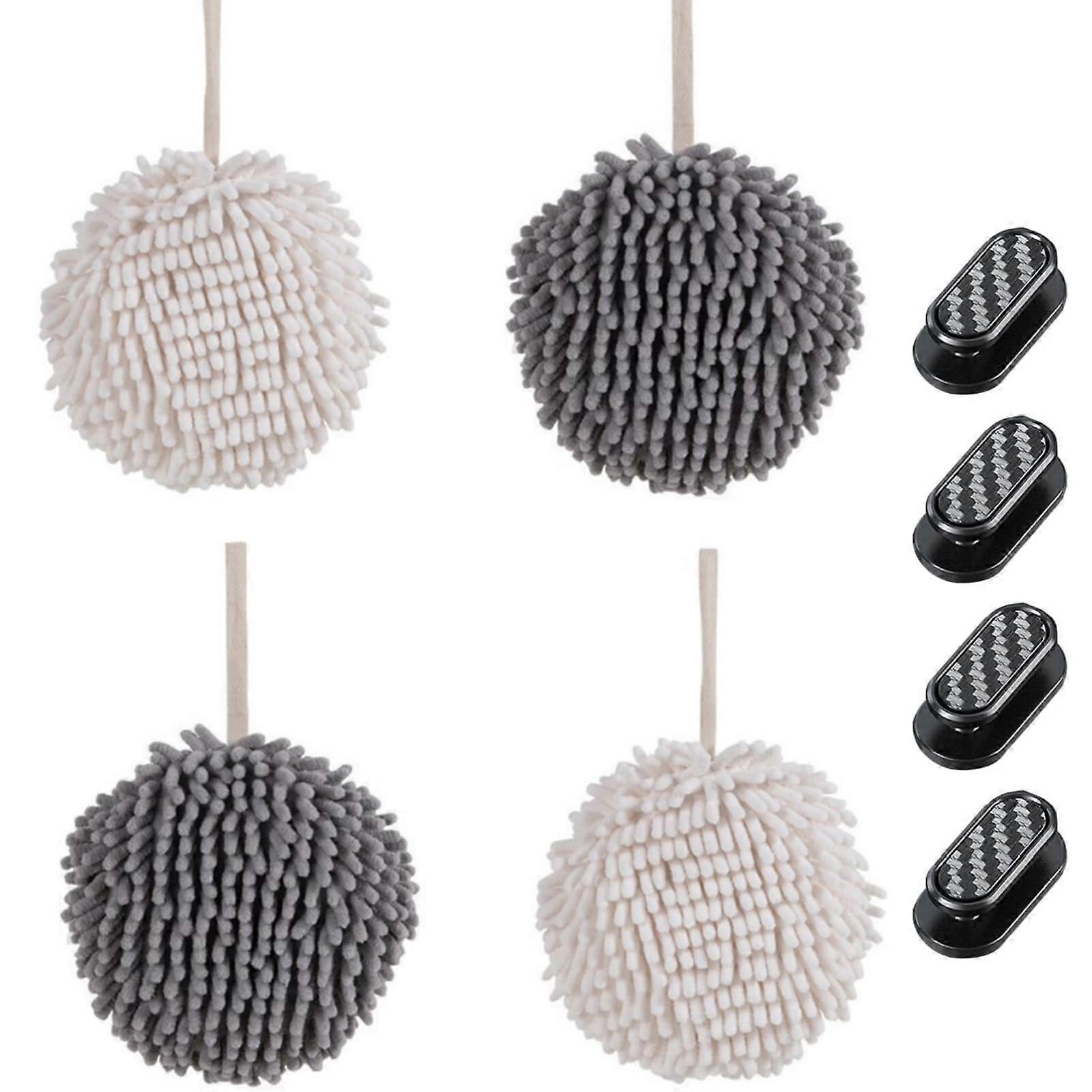 Microfiber and Chenille Hand Towels QuickDrying Soft with 4 Wall Hooks White and Grey 6.7in 4pcs