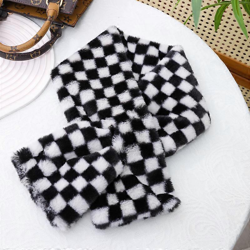 Women'S Elegant & Checkered Plush Winter Scarf - Soft Warm Windproof Plush Texture, Elastic Stretchy Fit,Cozy Winer Accessory