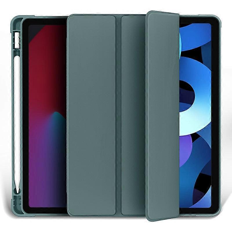 Capa elegante para iPad Pro 2018 de 11 polegadas com compartimento para Apple Pencil e faixa verde escura.