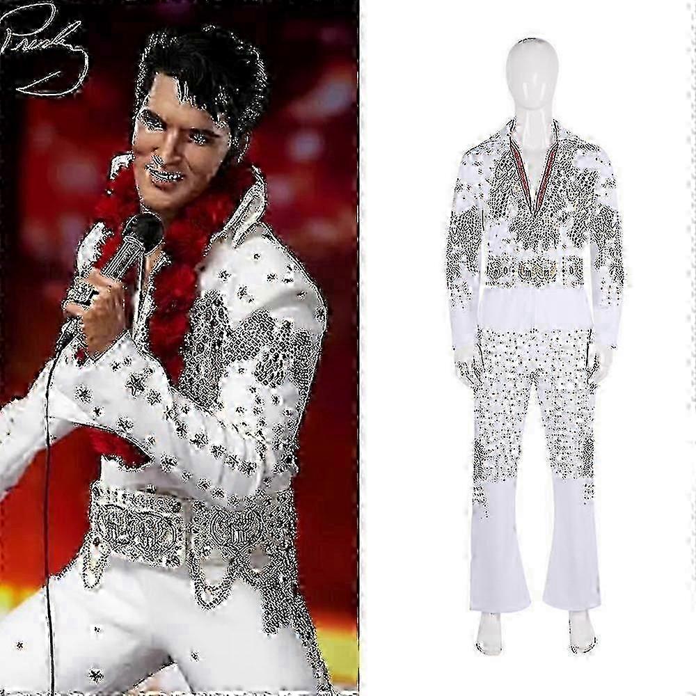 25-26 Déguisements d'Halloween 2024 : Chanteur de rock blanc, costume de cosplay d'Elvis Presley, costume de danse pour fête en extérieur SZZK