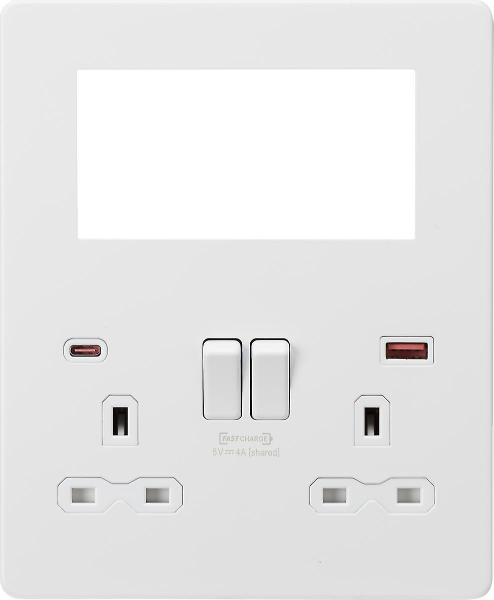 Screwless Small Multimedia Combination Plate with FASTCHARGE - Matt White 230V IP20