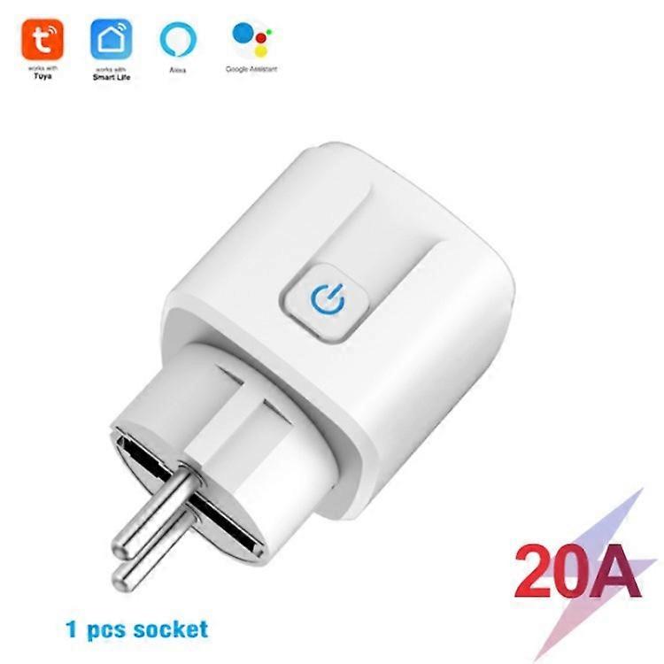 Smart Plug 16A/20A WiFi Outlet Socket Plug for Amazon Alexa Google Assistant - White/EU Plug/20A