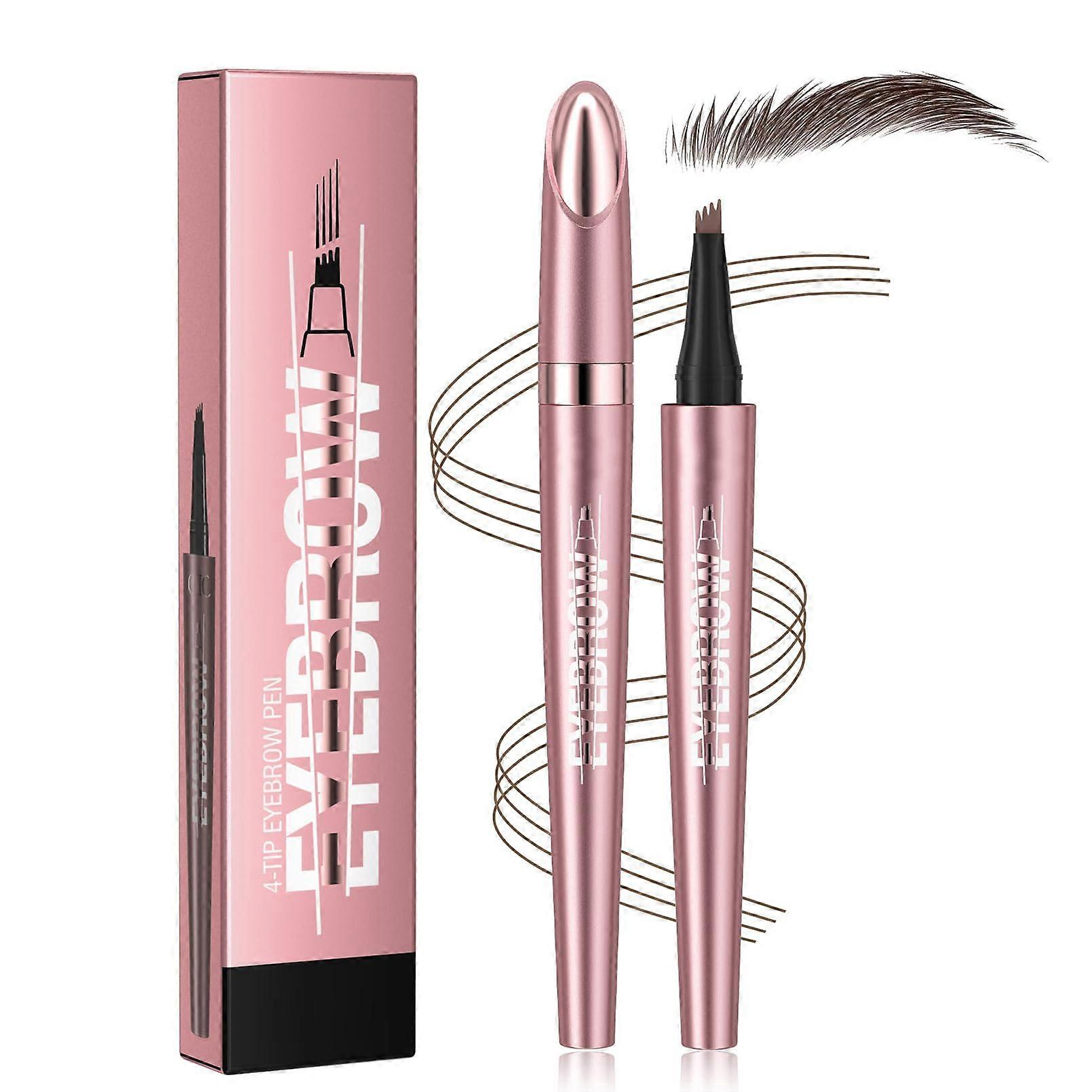 Microblading Eyebrow Pen Waterproof Dark Brown 4 Fork Tip Long Lasting Smudgeproof Natural Brow