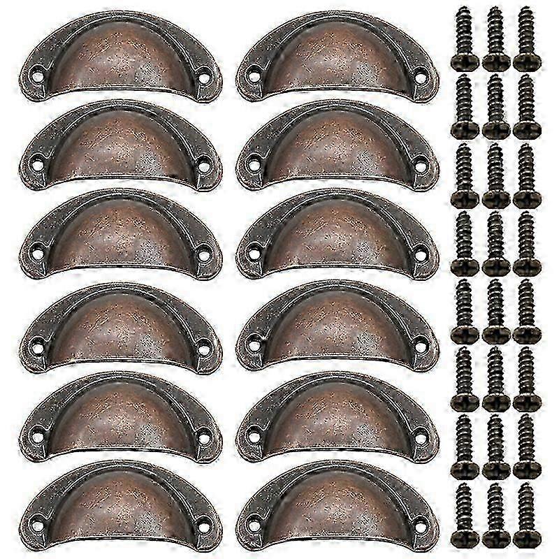 12 Pieces Semicircular Shell Shape Pull Handle Knobs,cup Shaped Handles red copper