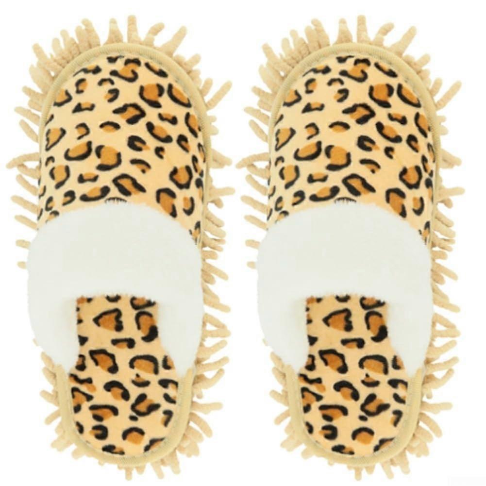 Mop Slippers with  Absorbent Microfiber for Effortless Floor Cleaning Camel Leopard Print