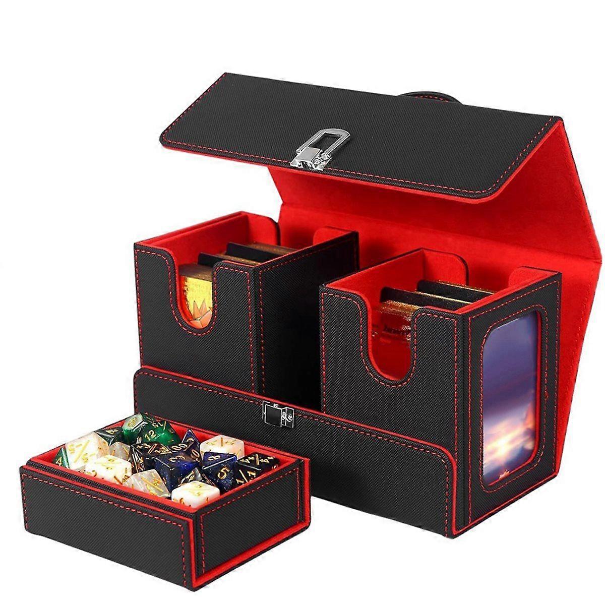 Card Deck Box with Handle Magnetic Card Storage Box Top Side-Loading Deck Case Game Cards Box Red+B