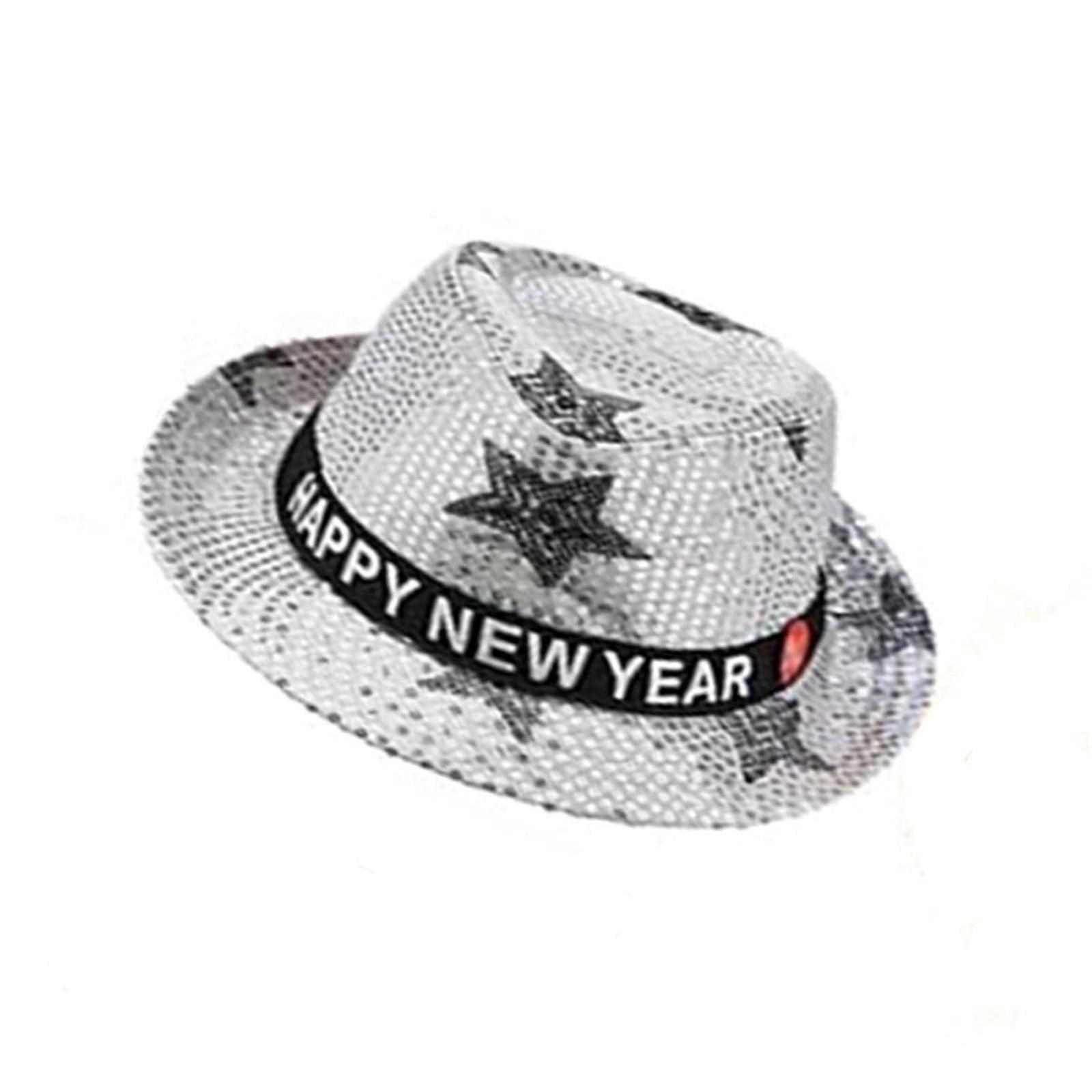 LED Light Up Sequin Fedora Hat with Flashing Sequins for  Year Party Black Silver Gold