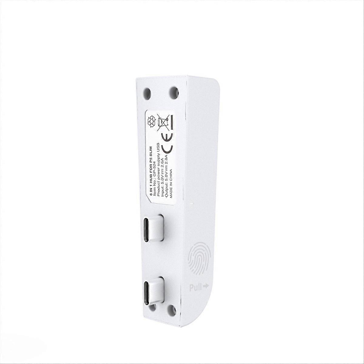 For PS5 Slim 6-In-1 USB 2.0 HUB Data Transfer Extender USB Multi-Function Portable Splitter,White