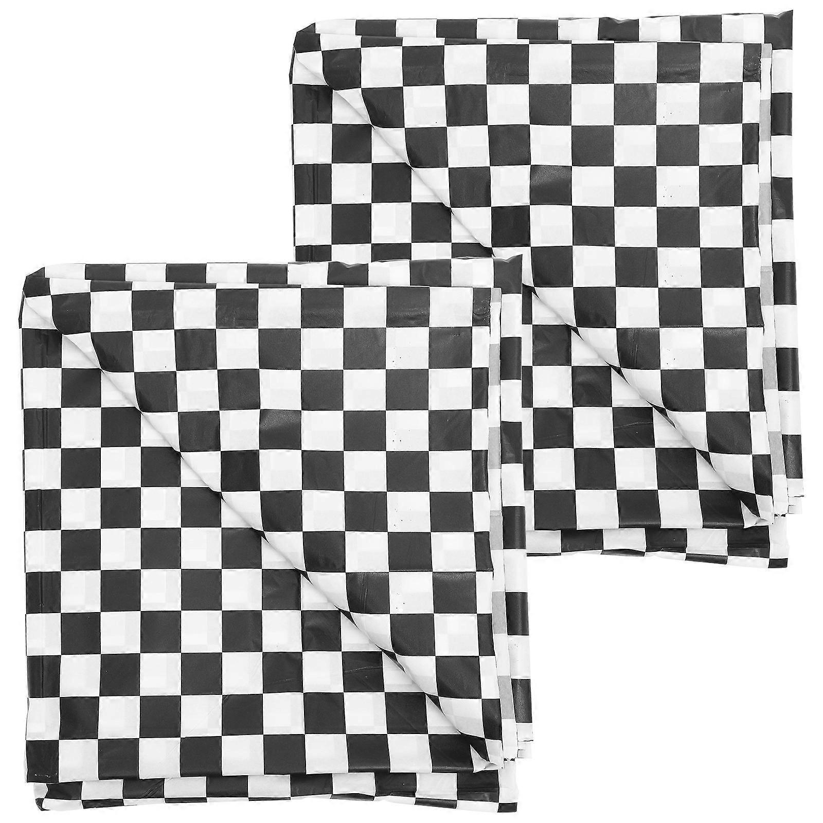 6Pcs Checkered Tablecloth Plastic for Decoration Black Rectangular Use