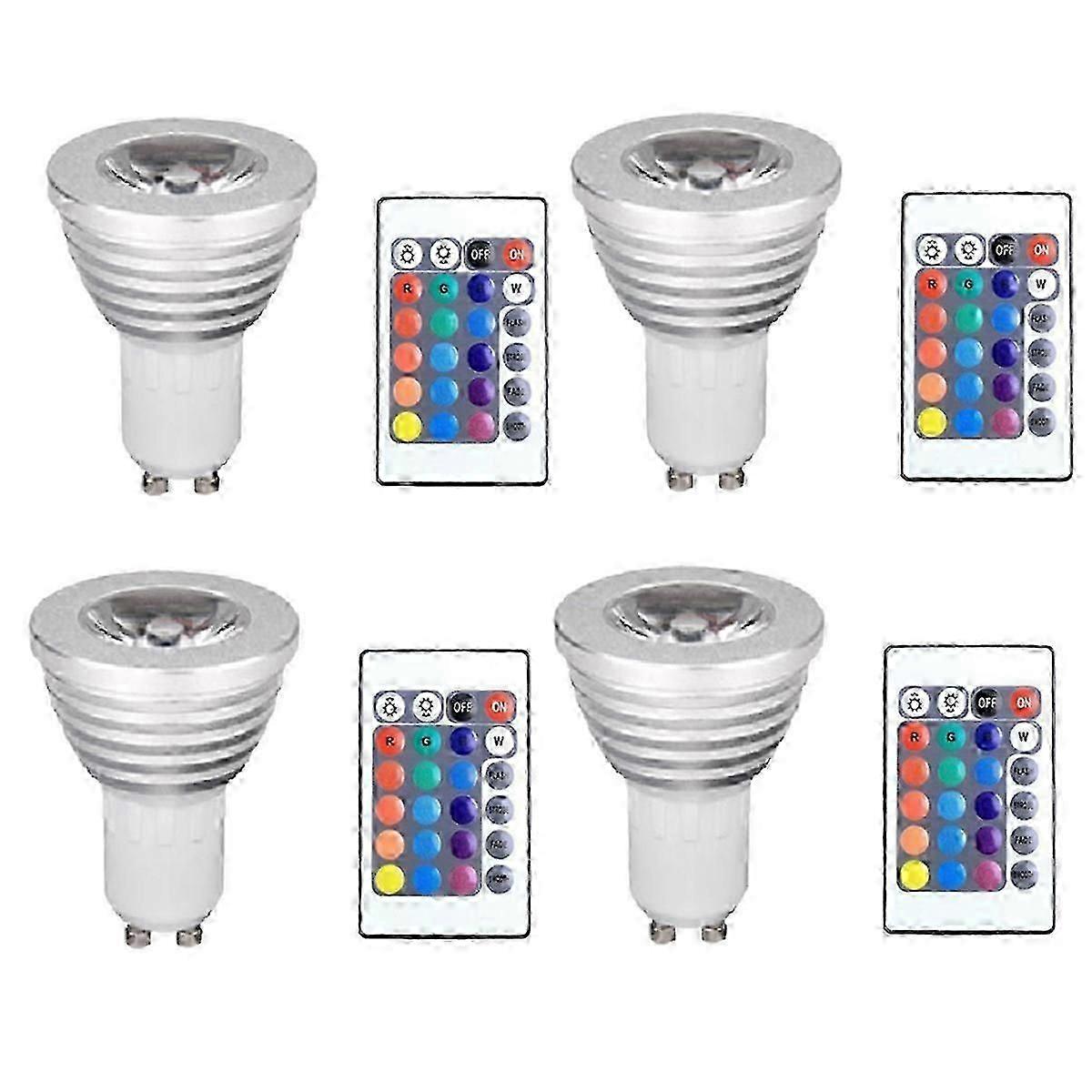 4pcs GU10 Bulbs and 1remote Control with Memory Function 4dynamic Lighting Modes Spotlight 17colors Changeable Spotlight