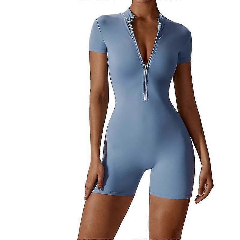 Long sleeve workout jumpsuit zip up romper bodysuit