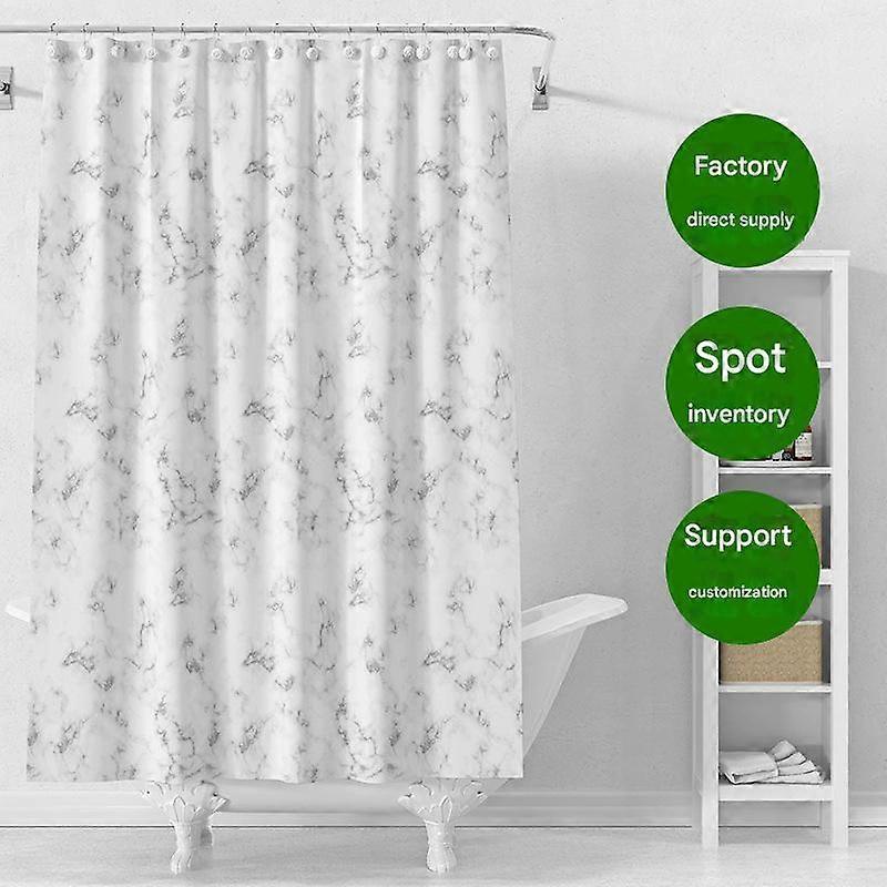 Bathroom Curtain, Marble Cloud Pattern, Thick, No Drill, For Bathroom