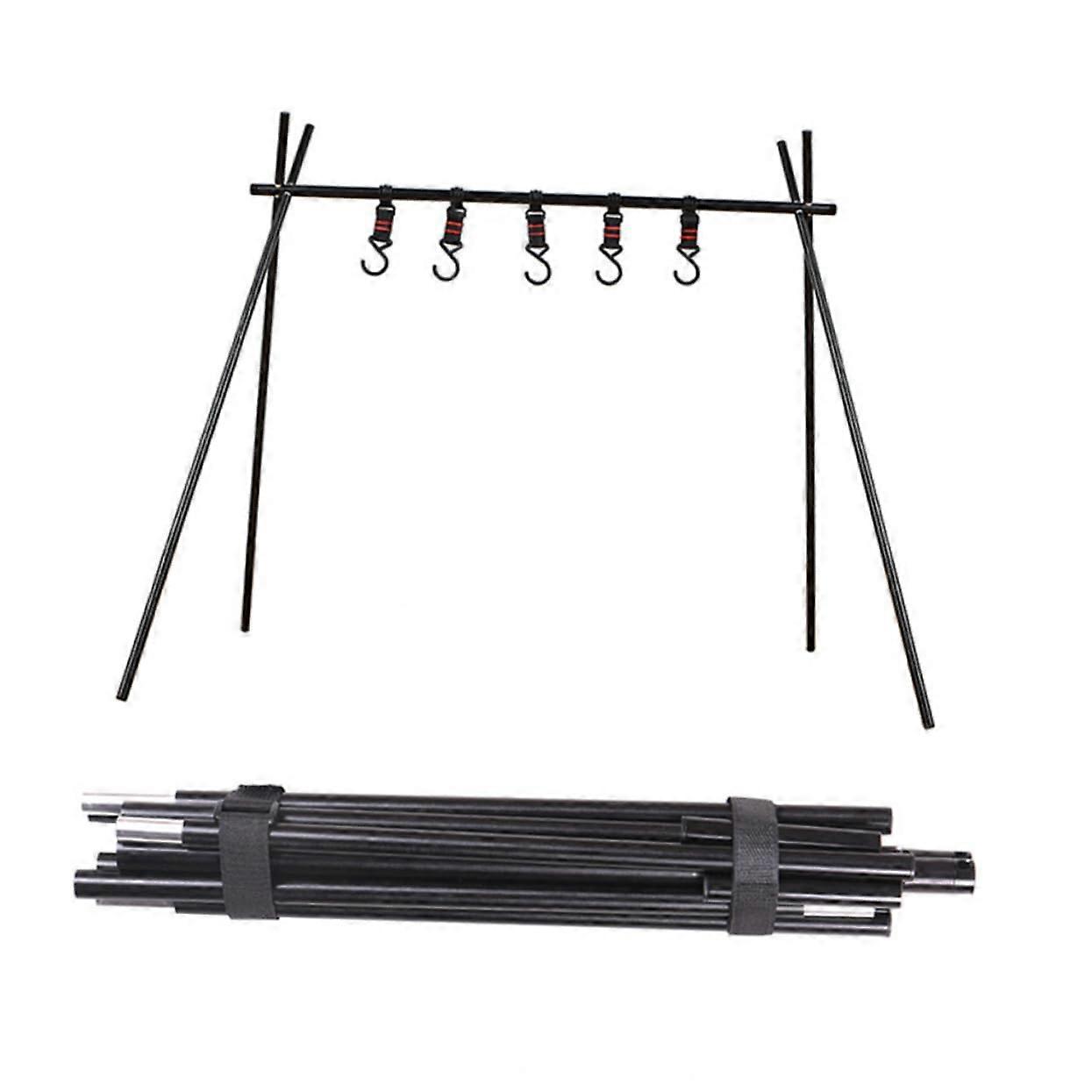 Camping Hanging Rack with Hooks, Stable Triangular Folding Stand for Outdoor Cooking and BBQ