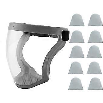 Anticondens volledig gezichtsscherm met kinbescherming, transparant beschermend gezichtsmasker met 10 vervangbare filters