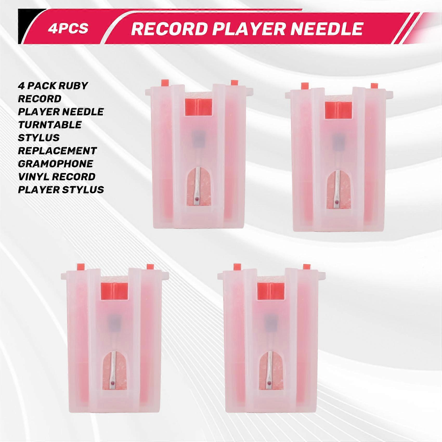 4 Pack Ruby Record Player Needle Turntable Stylus Replacement Gramophone Vinyl Record Player Stylus