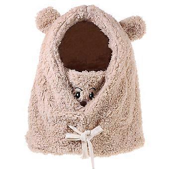 Plush Khaki Bear Hat with Mask Providing Winter Warmth for Women