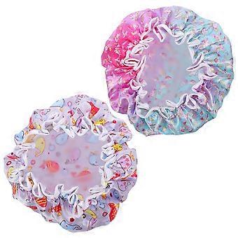 Waterproof Kids Bonnet Sleeping Caps with Cartoon Patterns 2Pcs for Shower