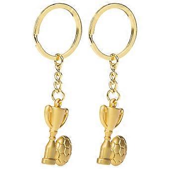 Soccer Key Ring Commemorative Keychains for Family Friends and Fans Made of Golden Stainless Steel 2Pcs