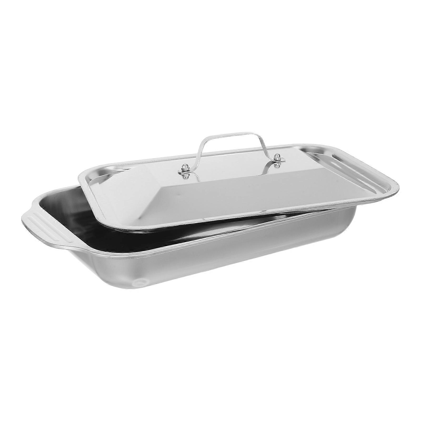 Silver Stainless Steel Roasting Pan for Baking with Deep Rectangular Tray