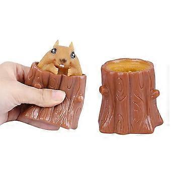 Squeeze Squirrel Cup Children's Toys,evil Decompression Tree Stumps,rubber Fidget Toys,cute Miniature Telescopic