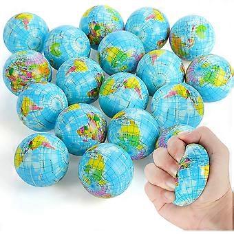 LOVESTOWN 20 PCS Globe Squeeze Balls, 2.5inches Earth Stress Relief Balls Foam Squeeze Balls Educational Stress Balls for Finger Exercise School Carni