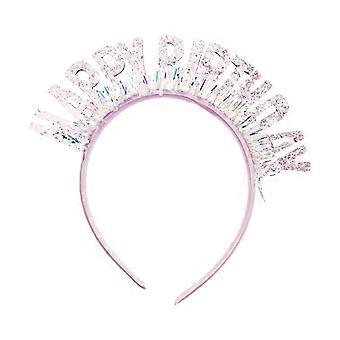 Tiara de aniversário com glitter rosa, perfeita para festas e comemorações.