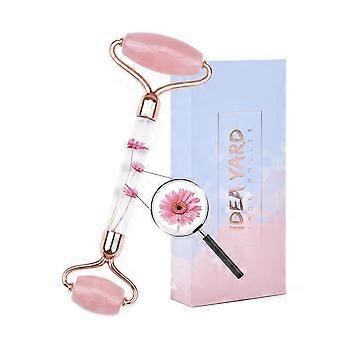 Jade-Roller mit Griff aus echter Blume, doppelseitiger Gesichtsmassager aus Naturstein für ein sanftes Massageerlebnis