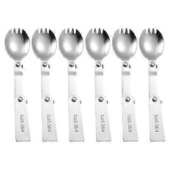 Faltbares Campingbesteck-Set, 12-teilig, aus Edelstahl 304, Löffel, Gabel und Spork, für Reisen, Picknick und Lunchbox