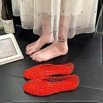 Transparente Damen-Sandalen aus Jelly-Material, Mesh-PVC, flache Freizeitschuhe mit runder Zehenpartie