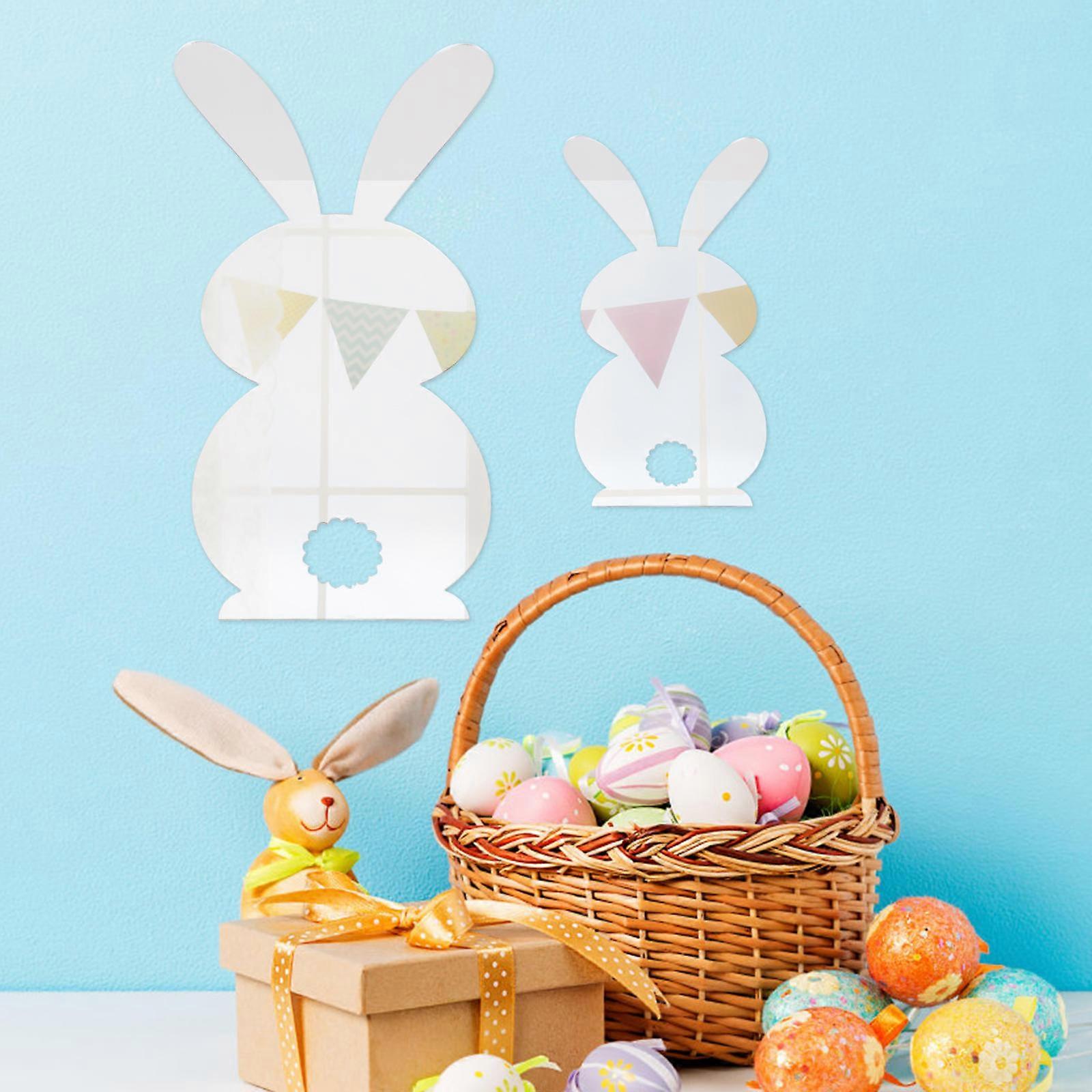 Rabbit Decal for Easter Mirror Wall Sticker 2Pcs Bunny Pattern Design