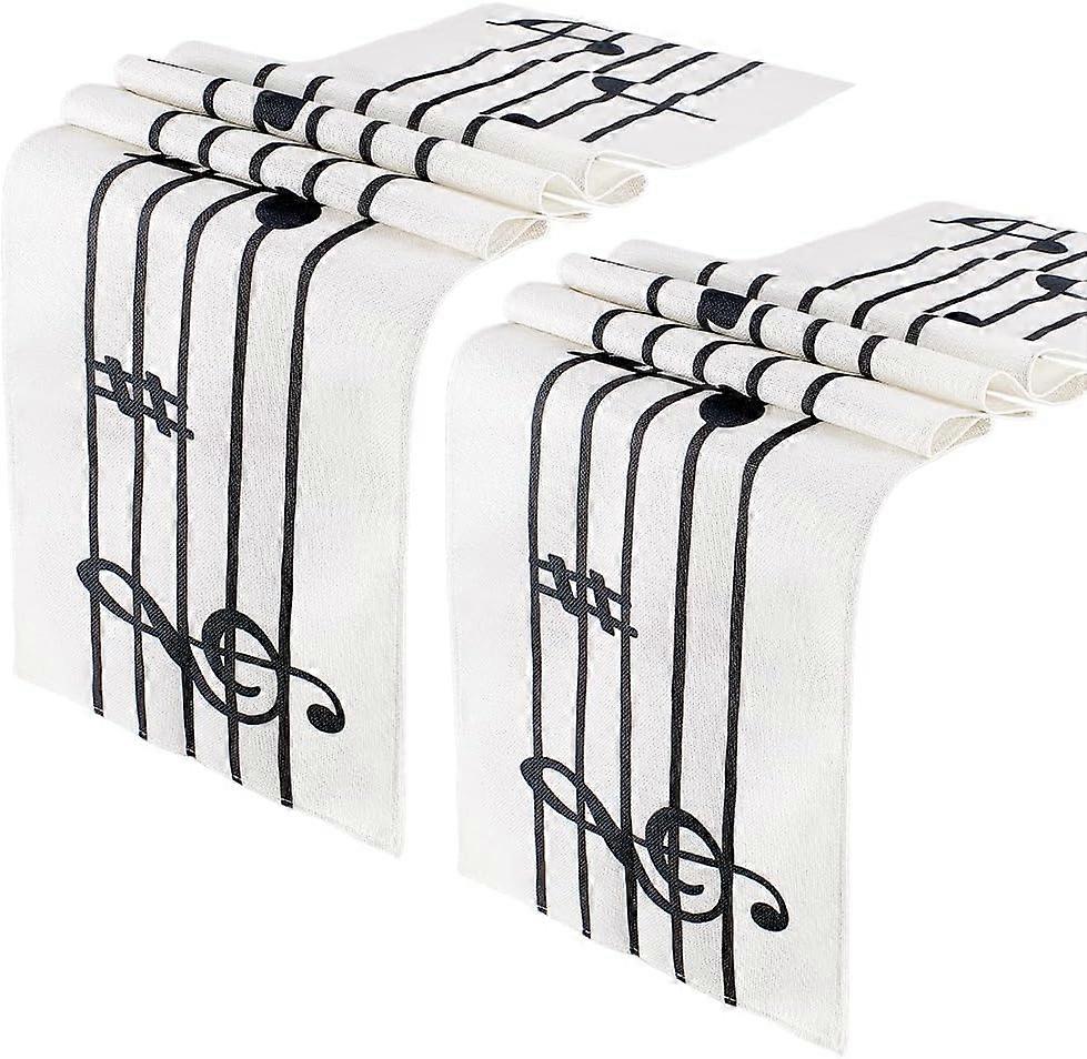 2Pcs Polyester Table Runner for Dining Table Rectangle with Musical Note White 1810x330x1mm