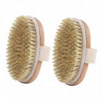 Dry Brushing & Gentle Exfoliation, 2 Pack Long Handle Body Brush Set with Natural Bristles for Back Scrubbing