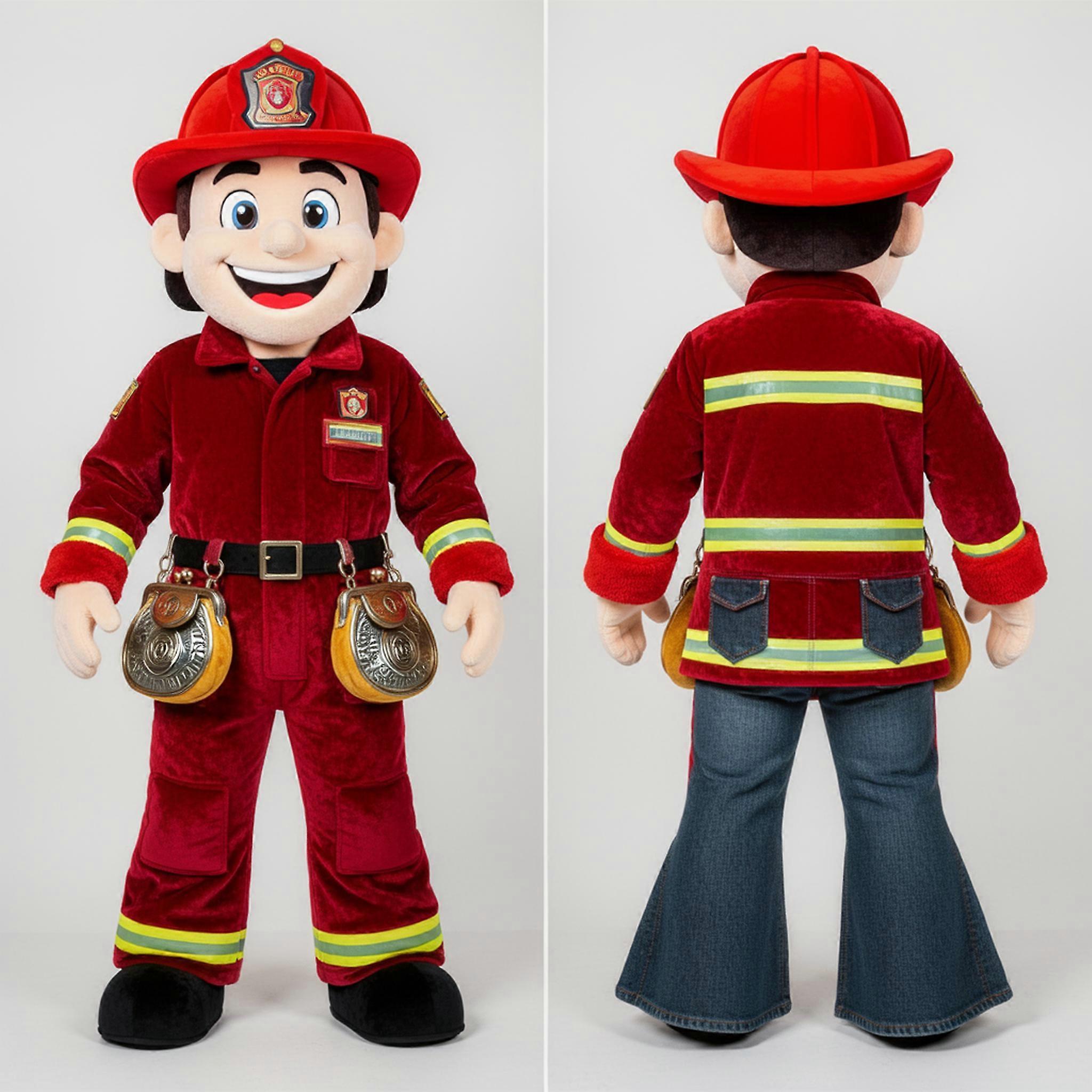 MASTICOT Crimson Cartoon Fire Fighter Mascot