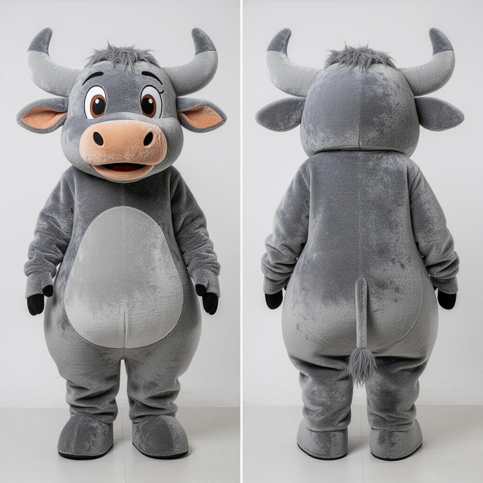 MASTICOT Gray Plush Zebu Mascot