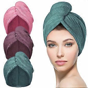 Set of 3 Microfiber Hair Wraps, Purple Teal Rose Colors for Wet Curly Hair, Drying and Frizz Control