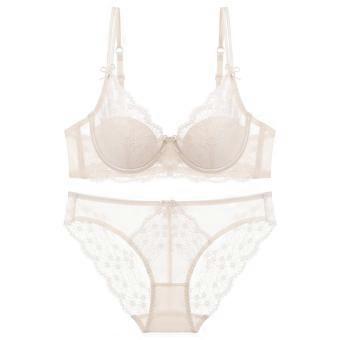 European and American sexy lace underwear women's French thin pure desire large size underwear large chest small anti-sagging bra set