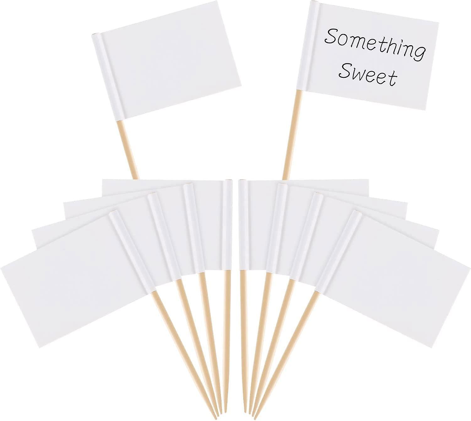 100 Pieces Blank Toothpick Flags Cheese Markers White Flags Labeling Marking for Party Cake Food Cheeseplate Appetizers (White)