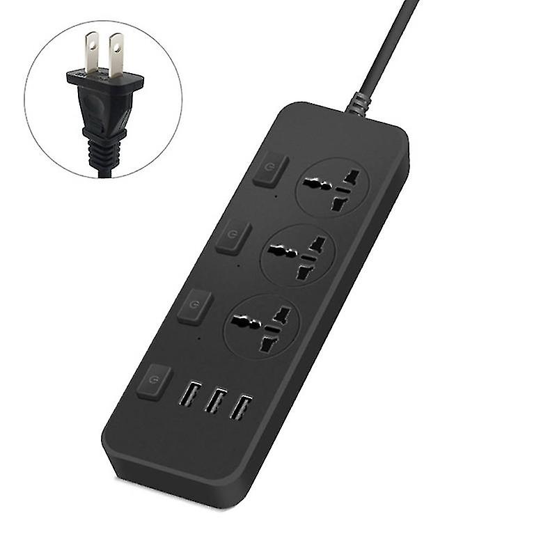 Us/uk/eu Power Strip 5v2.1a Surge Protector With 3 Outlets & 3 Usb Ports