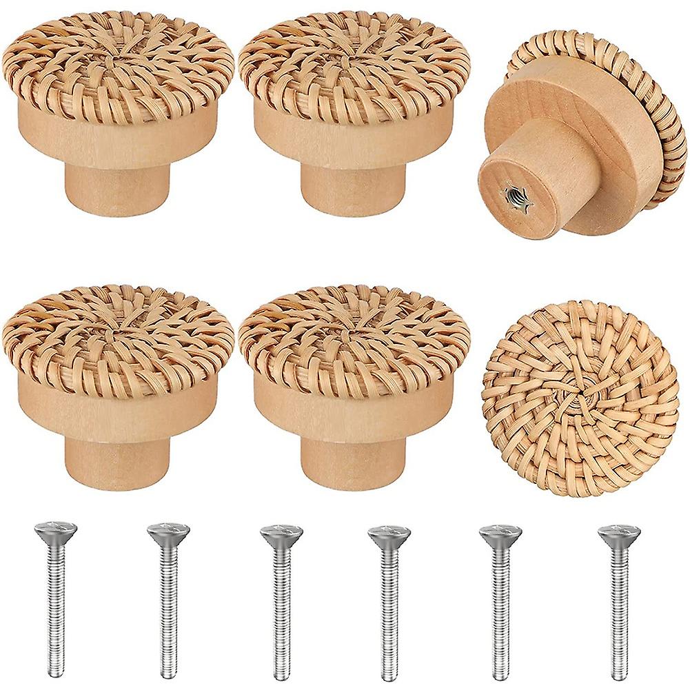Boho Rattan Dresser Knobs Round Screws Compatible Boho Furniture Knobs 6pcs