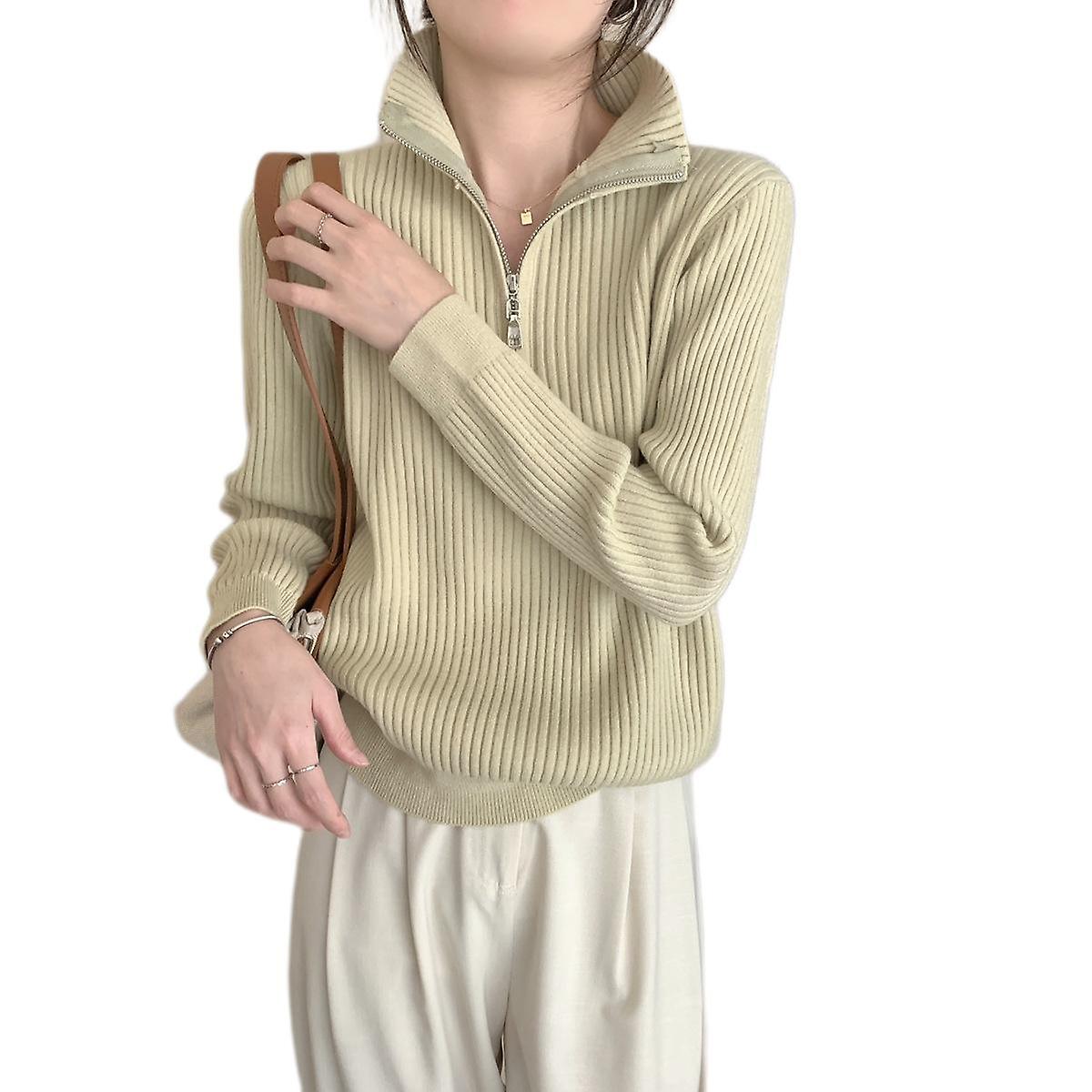 Trui Vrouwen Trui met lange mouwen Halve Rits Mock Hals Gebreide Geribbelde Distressed Sweaters