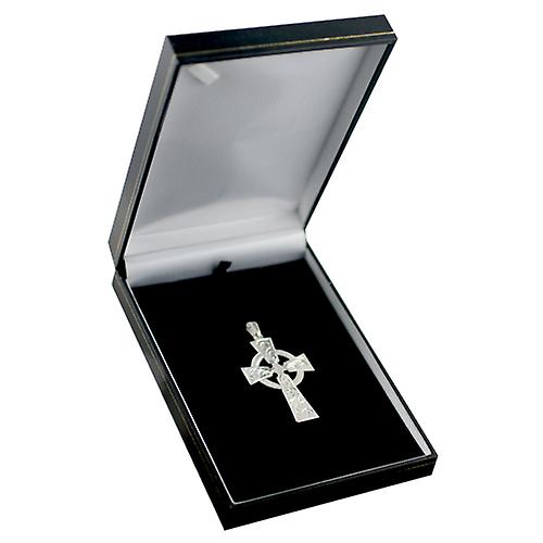 Silver 50x36mm hand engraved Celtic Cross with bail