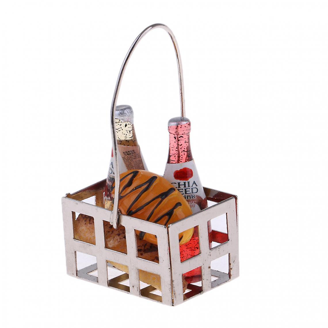 1/12 Scale Bread Basket Beverage Bottles Dollhouse Accessory (5 Pieces)
