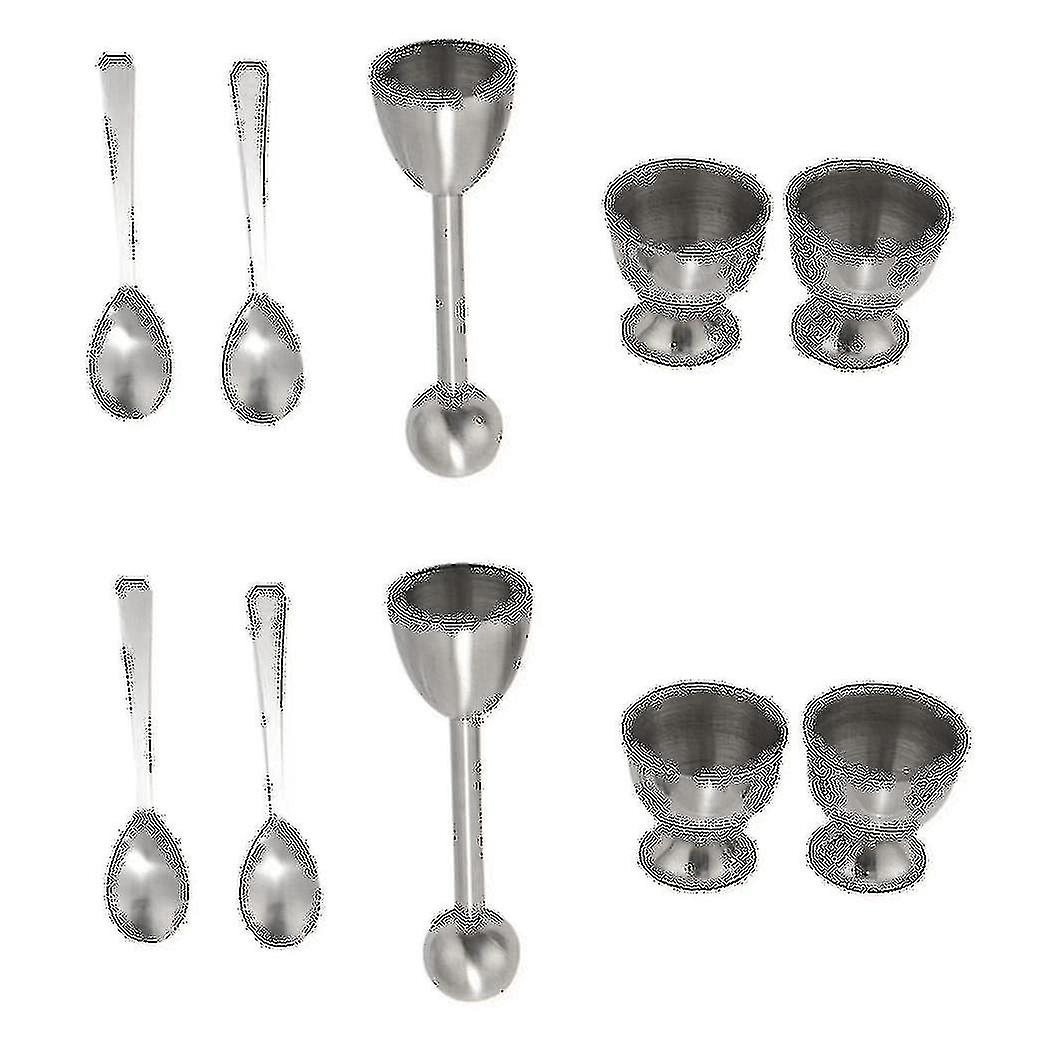 2x Egg Cracker Topper Set  Soft Hard Boiled Eggs Separator Tool  Include Spoons And Cups-shell Re