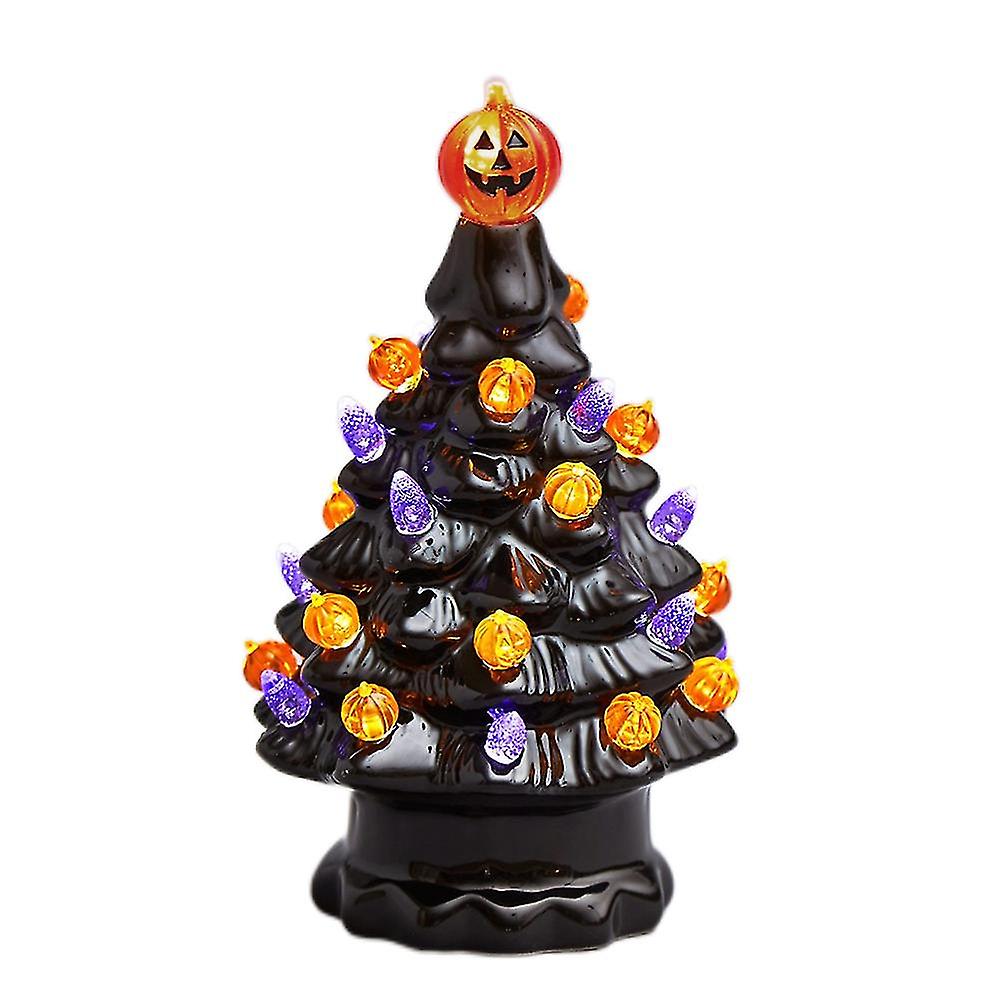 Battery-Powered Ceramic Halloween Tree with Pumpkin Light – Two Size Options