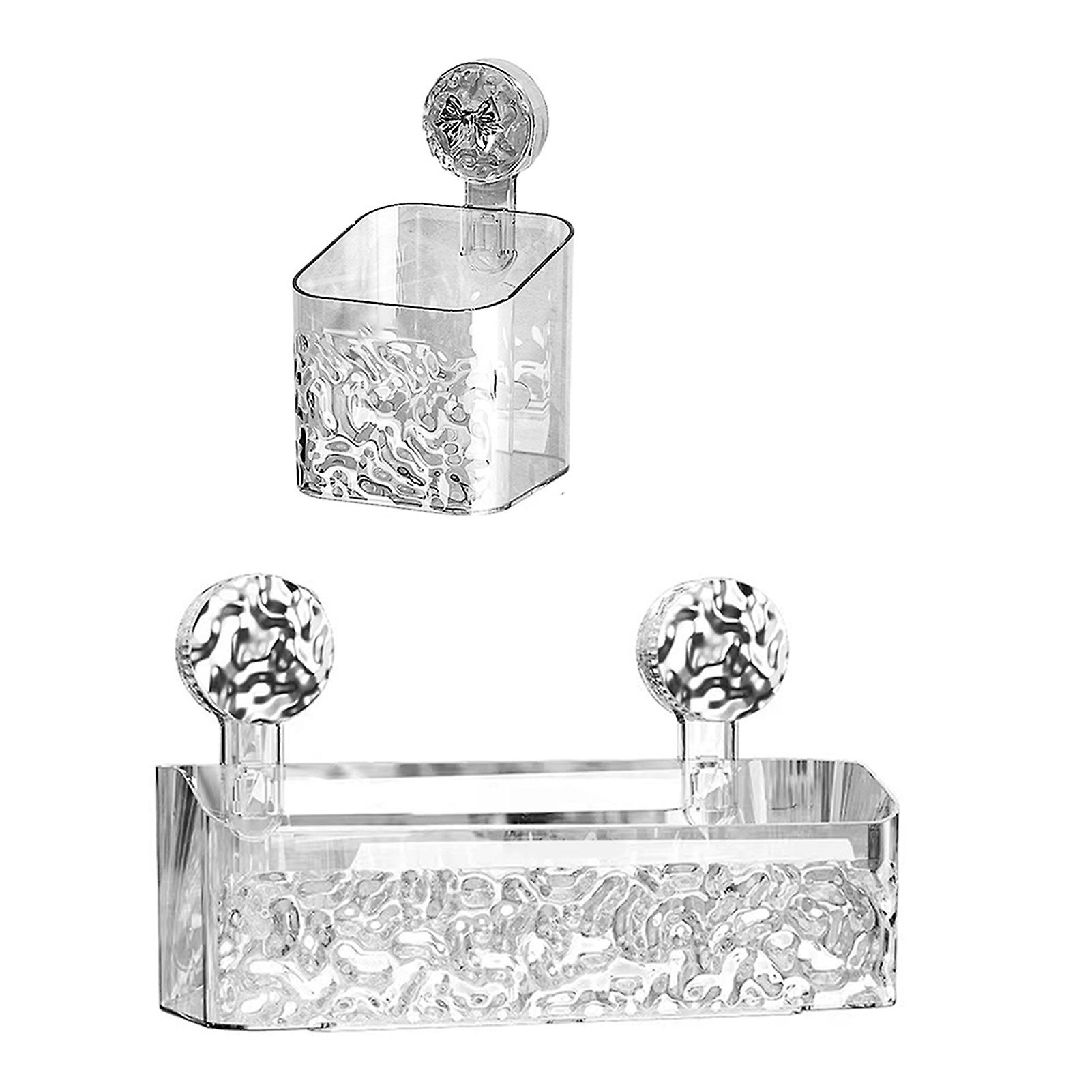 Suction Cup Glacier Pattern Punch-Free Storage Box Durable Toiletries Organiser Case for Home Kitchen