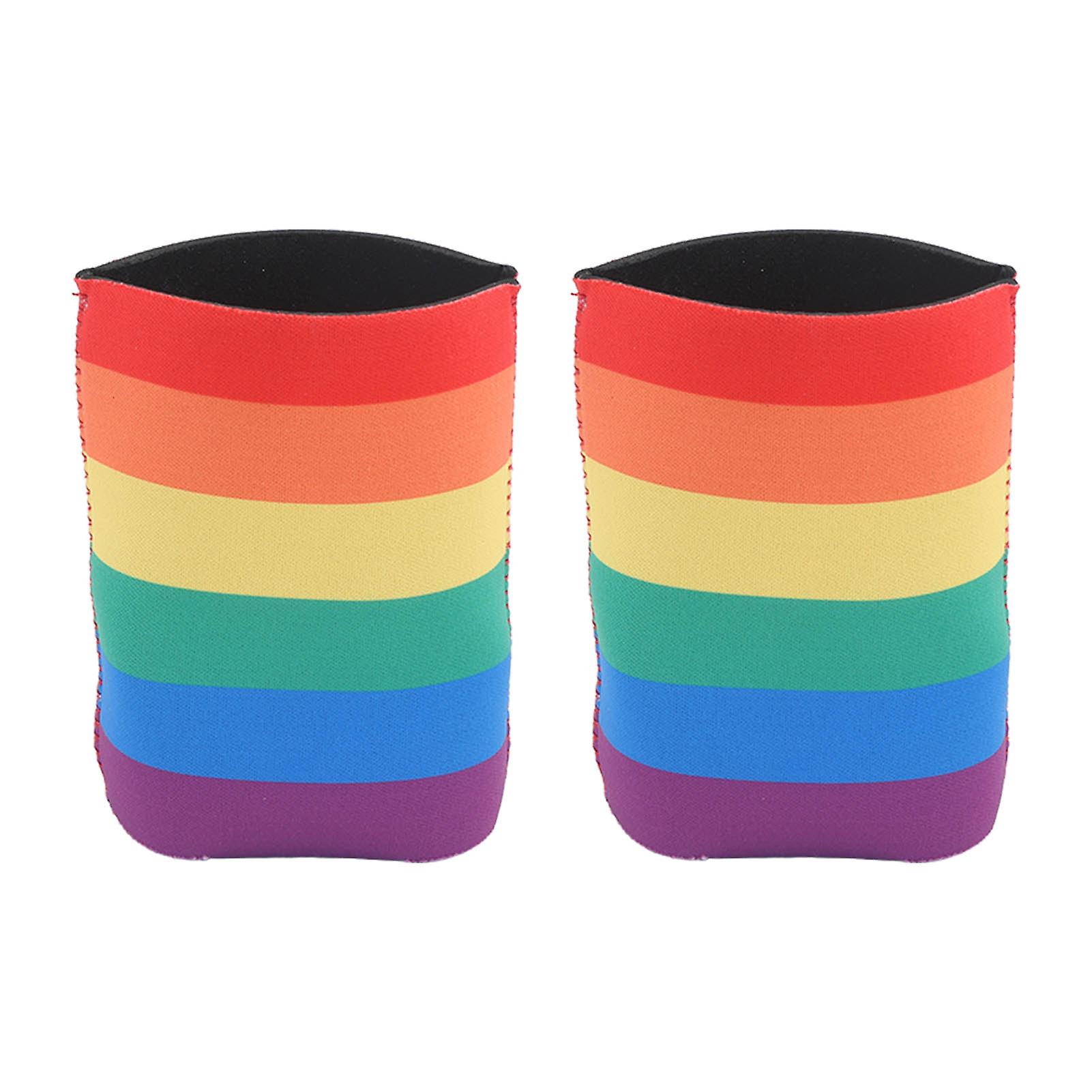 Neoprene Insulated Can Coolers Rainbow Printed Full Wrap Design Durable Material Set of 2 Keeps Drinks Cold for Outdoor Event